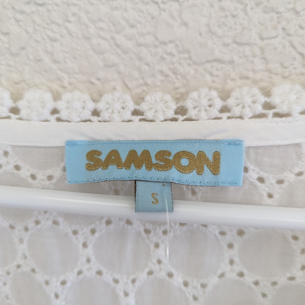 Samson Dress Women's Small White Eyelet V-neck Boho Beach - Picture 6 of 8